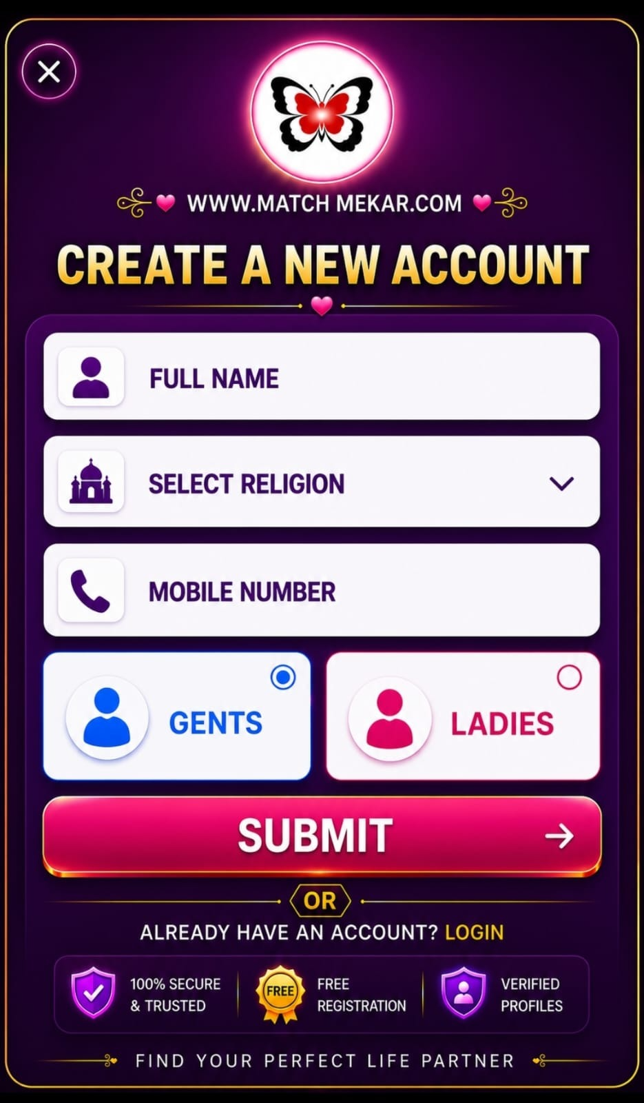 Matchmekar Registration